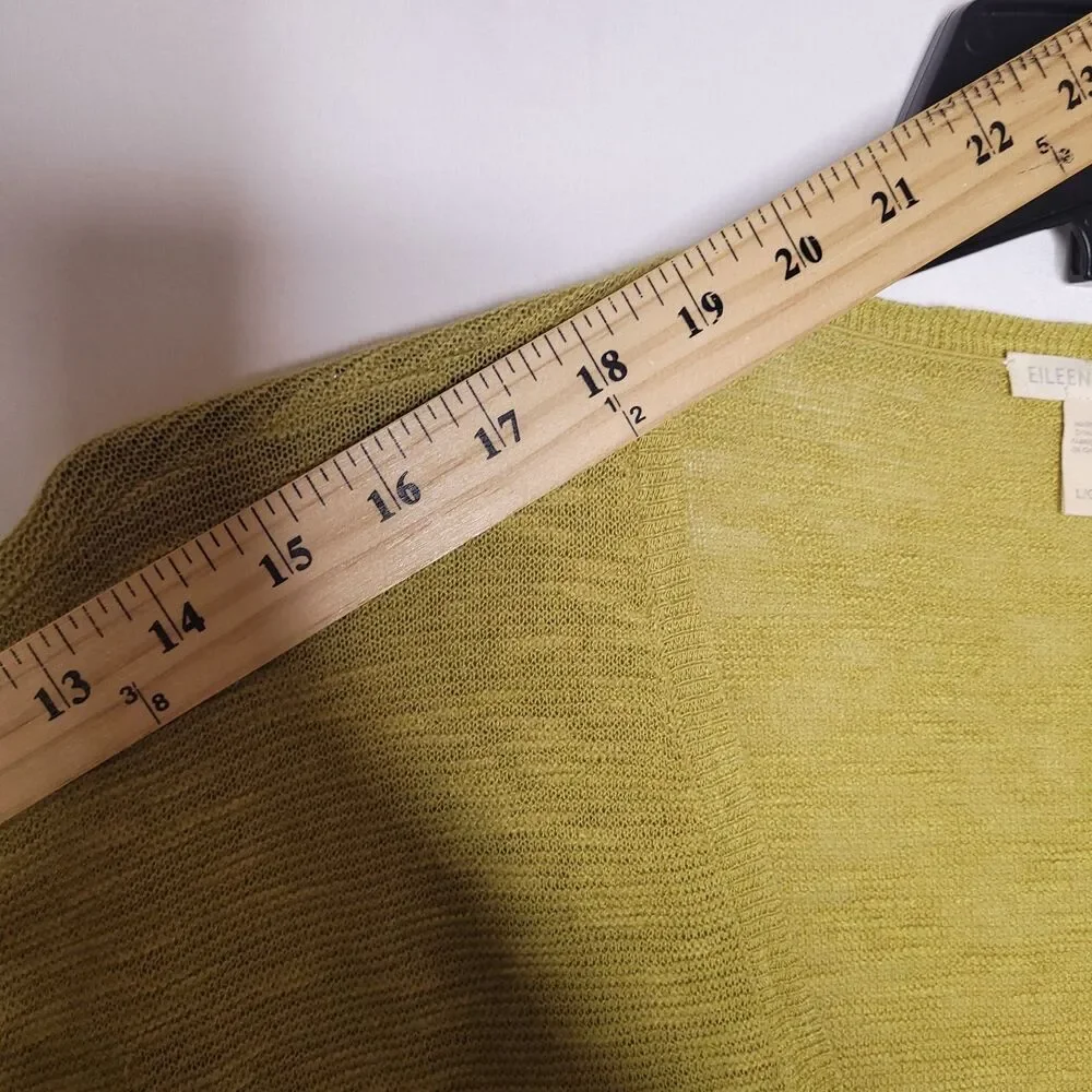 Eileen Fisher Sweater Large Green Organic Linen/Cotton V Neck